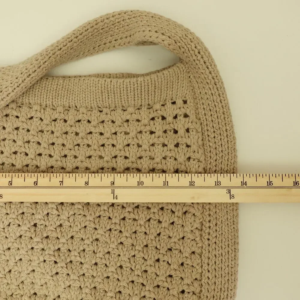 Womens Crochet Woven Handbag Beach Knitted Crochet Hobo Shoulder Tote Bag Tan - Picture 2 of 7